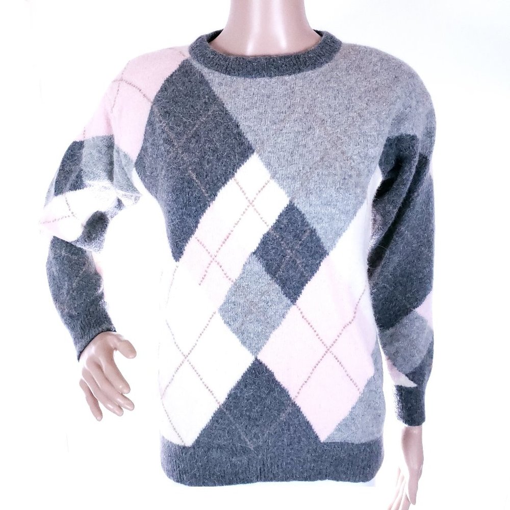 JH Collectibles Women Sweater Angora Wool Blend Check Size M